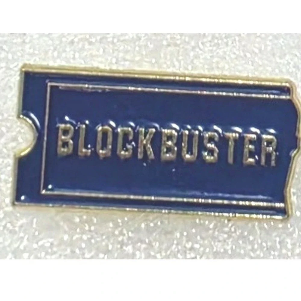 Vintage Blockbuster Video Lapel Pin Blue Gold Ticket Stub Retro 90s Movie Promo